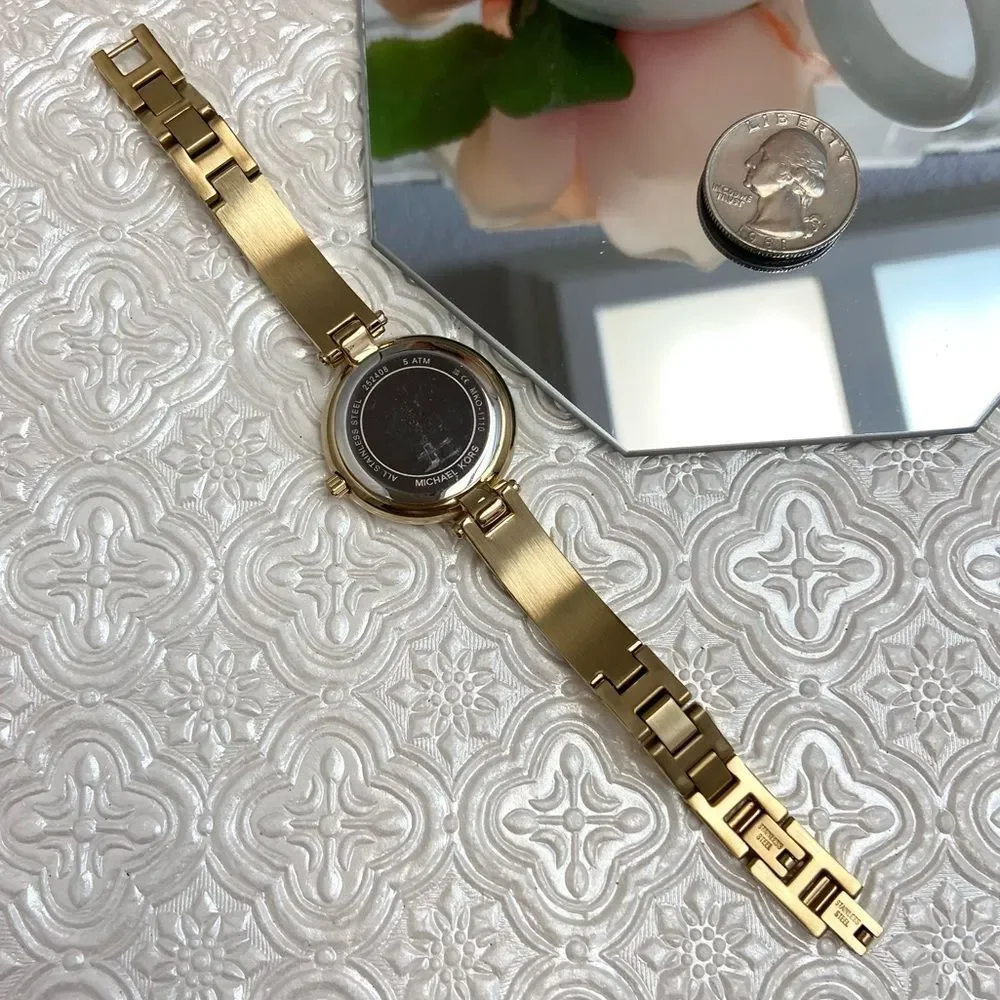 Michael Kors Mini Laney Crystal Accented Bezel Gold-Tone Bangle Watch